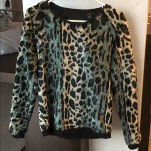 Maison Scotch faux  fur leopard print sweater